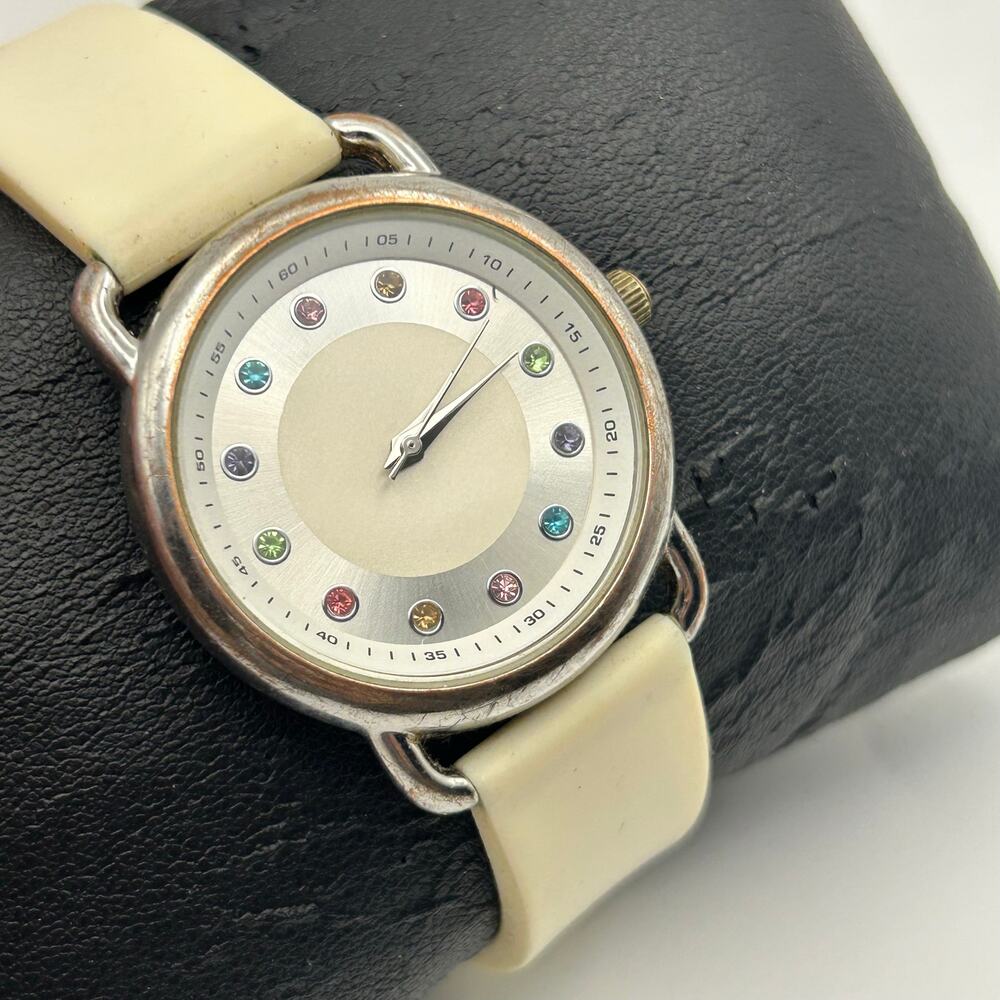 Multi-colored Crystal Hourly Dial White Silicon Band Elegant Watch, Working - Picture 3 of 8